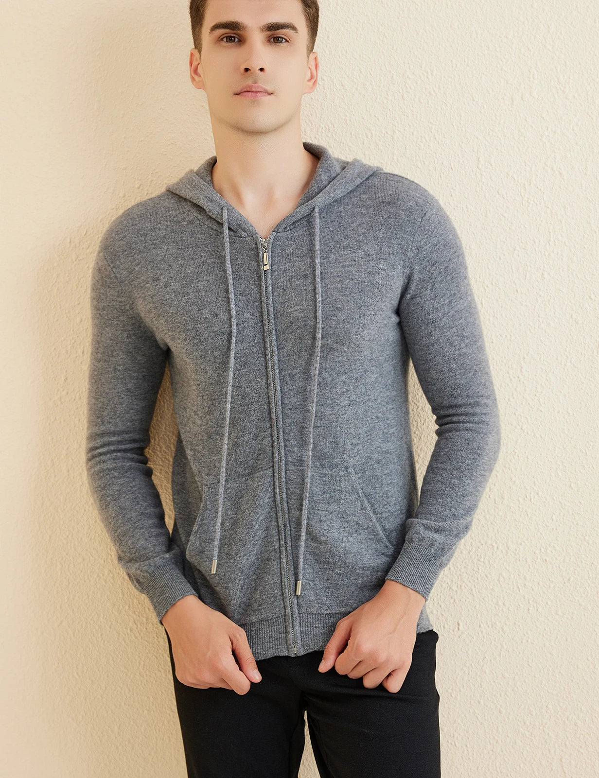 LONGMING Sweater Men's Cardigan Hoodies 100% Merino Wool 2023 Fall Winter Warm Long Sleeve Zip Sweatshirt Sport Hooded Jacket