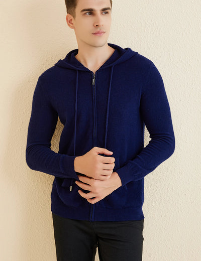 LONGMING Sweater Men's Cardigan Hoodies 100% Merino Wool 2023 Fall Winter Warm Long Sleeve Zip Sweatshirt Sport Hooded Jacket