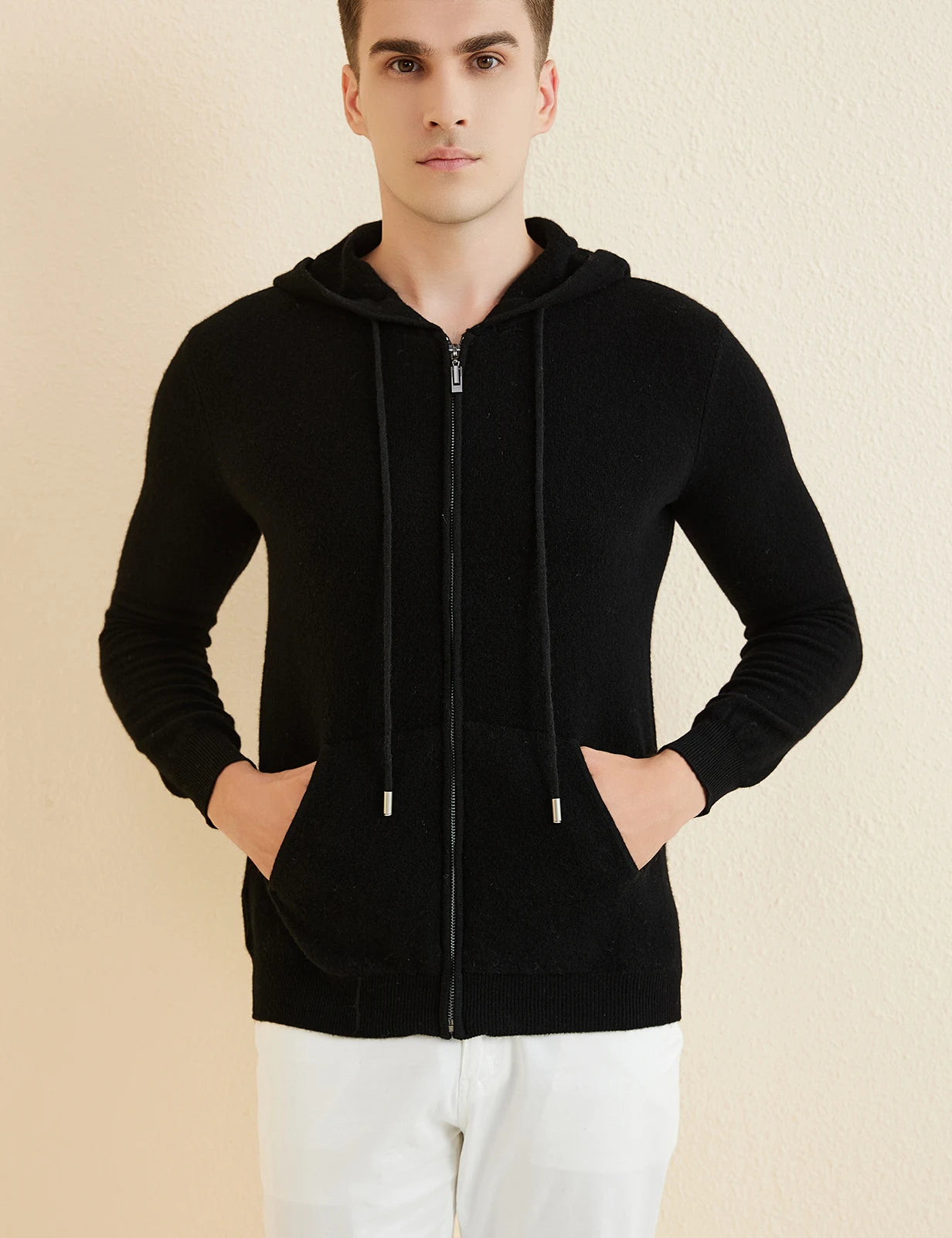 LONGMING Sweater Men's Cardigan Hoodies 100% Merino Wool 2023 Fall Winter Warm Long Sleeve Zip Sweatshirt Sport Hooded Jacket