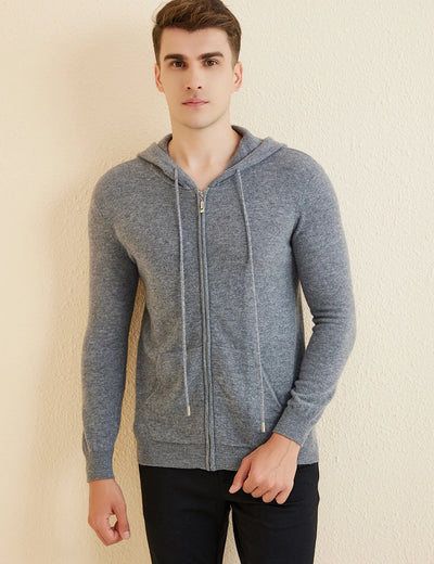 LONGMING Sweater Men's Cardigan Hoodies 100% Merino Wool 2023 Fall Winter Warm Long Sleeve Zip Sweatshirt Sport Hooded Jacket