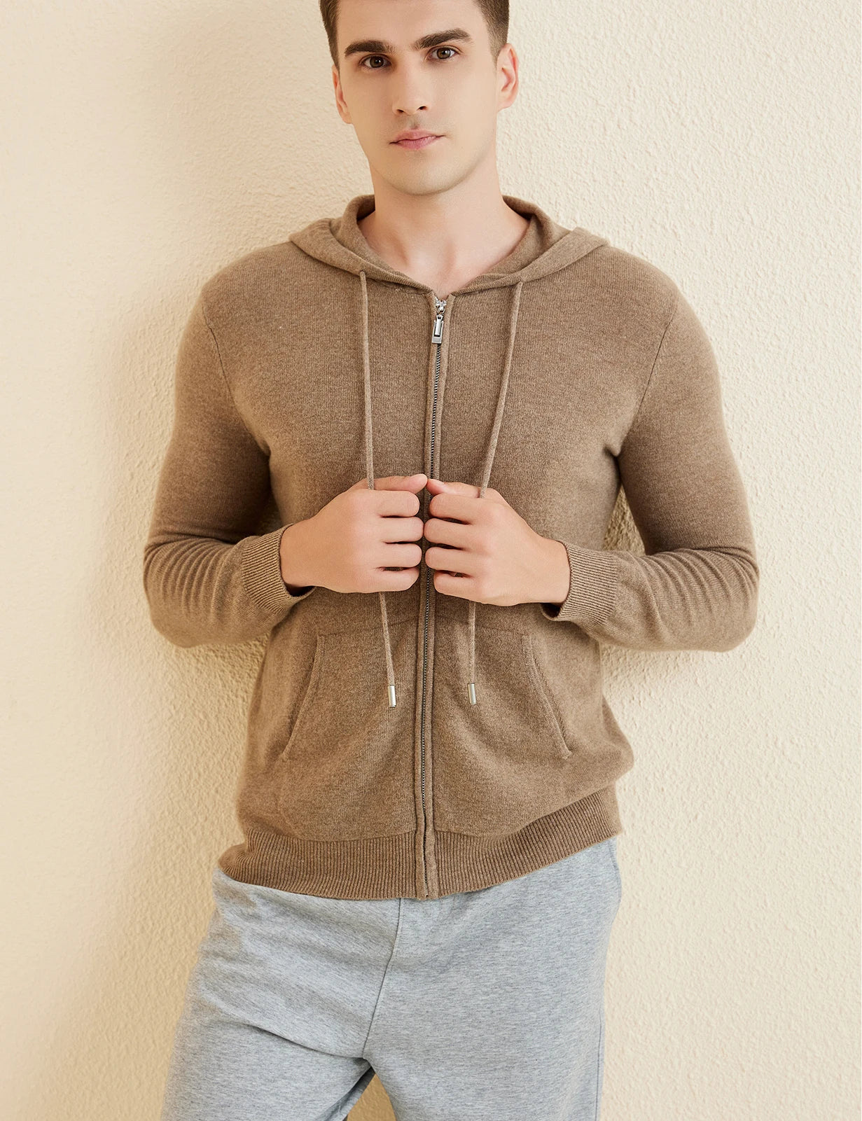 LONGMING Sweater Men's Cardigan Hoodies 100% Merino Wool 2023 Fall Winter Warm Long Sleeve Zip Sweatshirt Sport Hooded Jacket