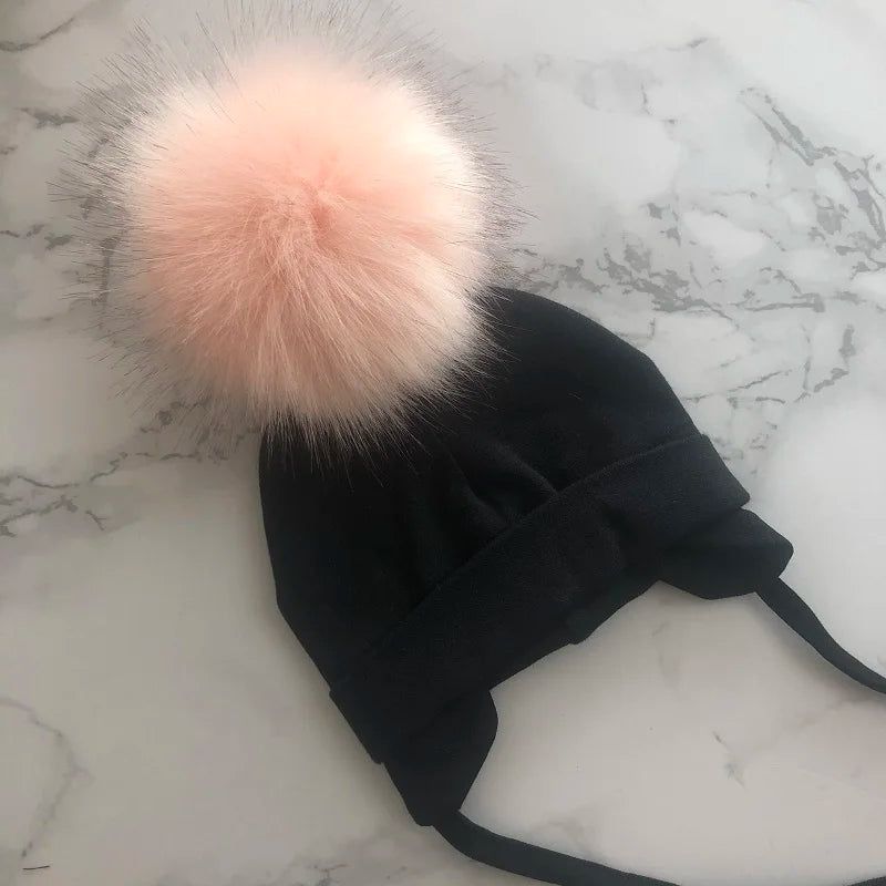 Autumn Winter Boy Girl Faux Fur Pompom Cotton Earmuffs Caps For Newborn Toddler Baby Hats Beaine Zara Kids Children Bonnet