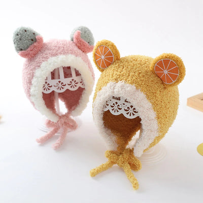 Cute Fruit Ear Baby Hat Winter Warm Plush Ear Protection Cap for Kids Boy Girl Cartoon Children Beanies Caps Bonnet