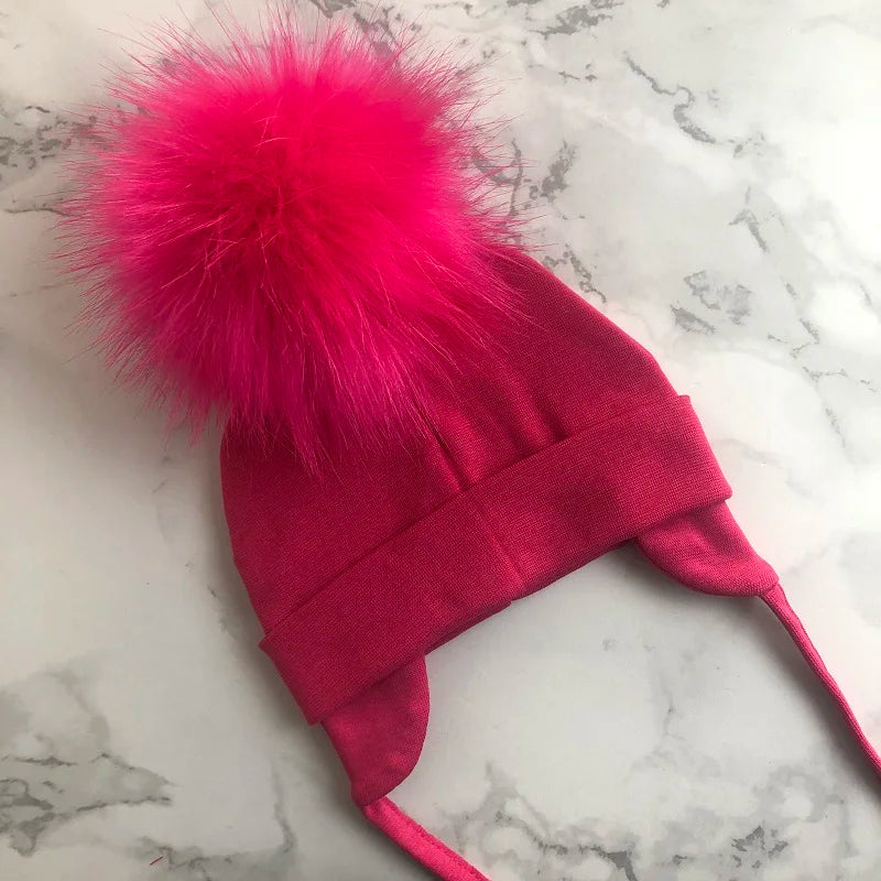 Autumn Winter Boy Girl Faux Fur Pompom Cotton Earmuffs Caps For Newborn Toddler Baby Hats Beaine Zara Kids Children Bonnet