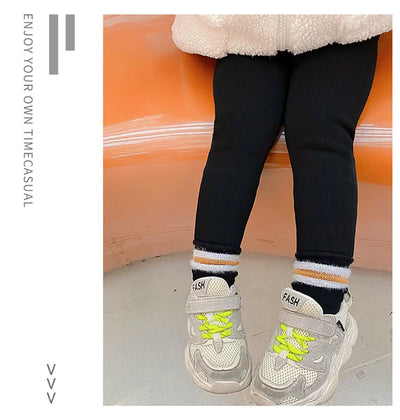 Toddler Girls Winter Thermal Leggings Autumn Children Velvet Thick Pants Kids Warm Cute Princess Stripe Tights Baby Accessories