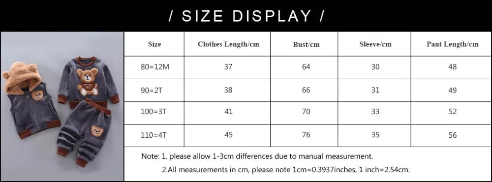 Baby Boys And Girls Clothing Set Tricken Fleece Children Hooded Outerwear Tops Pants 3PCS Outfits Kids Toddler Warm Costume Suit