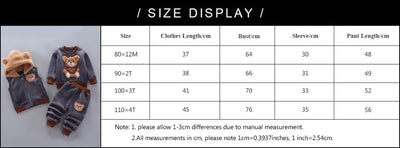 Baby Boys And Girls Clothing Set Tricken Fleece Children Hooded Outerwear Tops Pants 3PCS Outfits Kids Toddler Warm Costume Suit