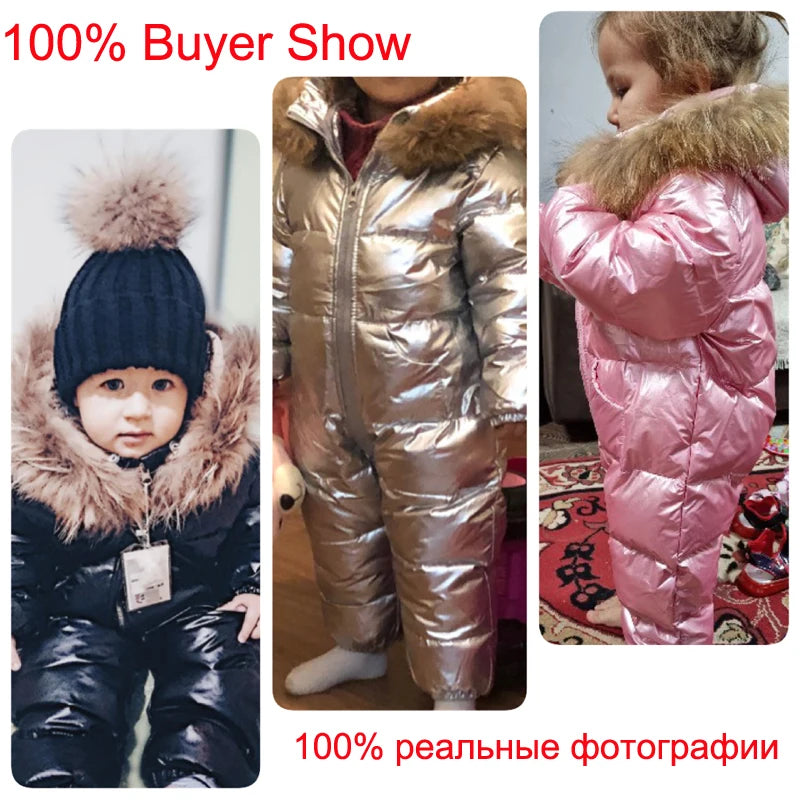 Winter Jumpsuit Overalls for Girls Children Thick Ski Suit Boys Duck Down Jacket Toddler Baby Snowsuits Outerwear Warm Coat 0-3Y