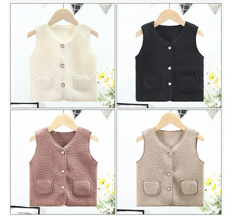 0-6Y Autumn Winter Kid Vest  Fur Girl Boy Baby Waistcoat Kids Jackets Children Clothes Snow Outfit Sleeveless Vest Toddler Wool