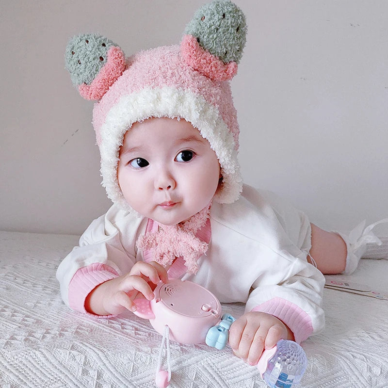 Cute Fruit Ear Baby Hat Winter Warm Plush Ear Protection Cap for Kids Boy Girl Cartoon Children Beanies Caps Bonnet