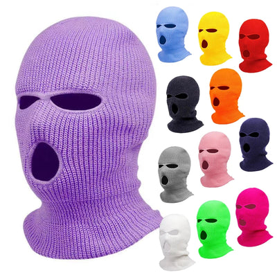 Motorcycle Windproof Full Face Knit Hats Custom SkiMask Men Warm Wool Balaclava embroidery Winter hats Knitted 3 Holes Ski Mask