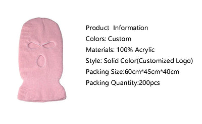 Motorcycle Windproof Full Face Knit Hats Custom SkiMask Men Warm Wool Balaclava embroidery Winter hats Knitted 3 Holes Ski Mask