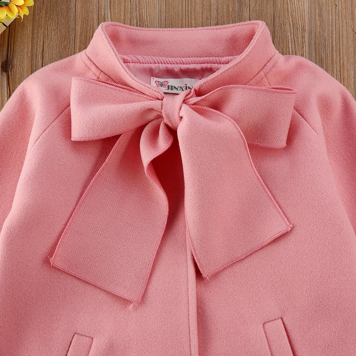 Cute Toddler Kids Baby Girls Overcoat Woolen Bowknot Single Breasted Coat For Girl Outerwear Winter Warm Clothes Snowsuit 2-8Yrs