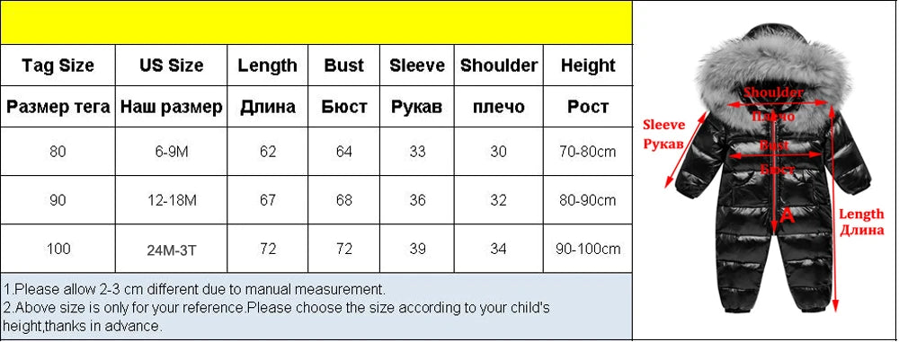 Winter Jumpsuit Overalls for Girls Children Thick Ski Suit Boys Duck Down Jacket Toddler Baby Snowsuits Outerwear Warm Coat 0-3Y