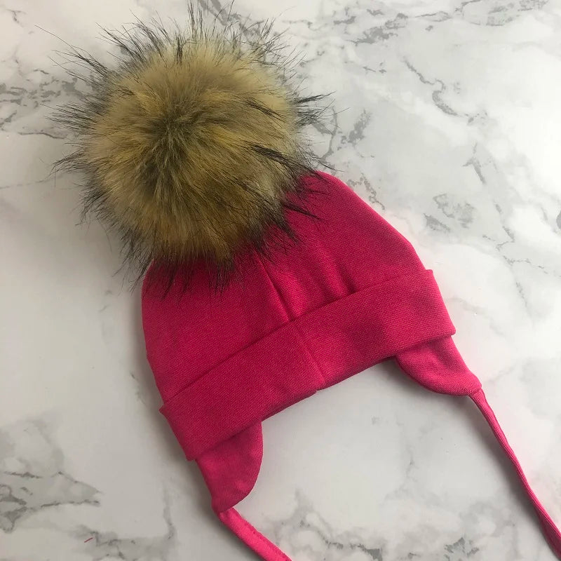 Autumn Winter Boy Girl Faux Fur Pompom Cotton Earmuffs Caps For Newborn Toddler Baby Hats Beaine Zara Kids Children Bonnet