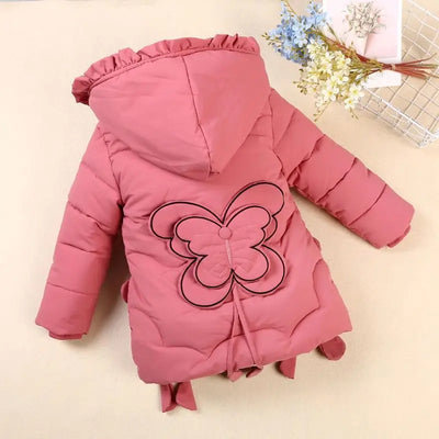 3-12Y toddler Girls Long Jacket Outwear Children Cotton-padded Jacket Girl Winter down Clothes Warm Coat Fur Hooed Snowsuit Kids