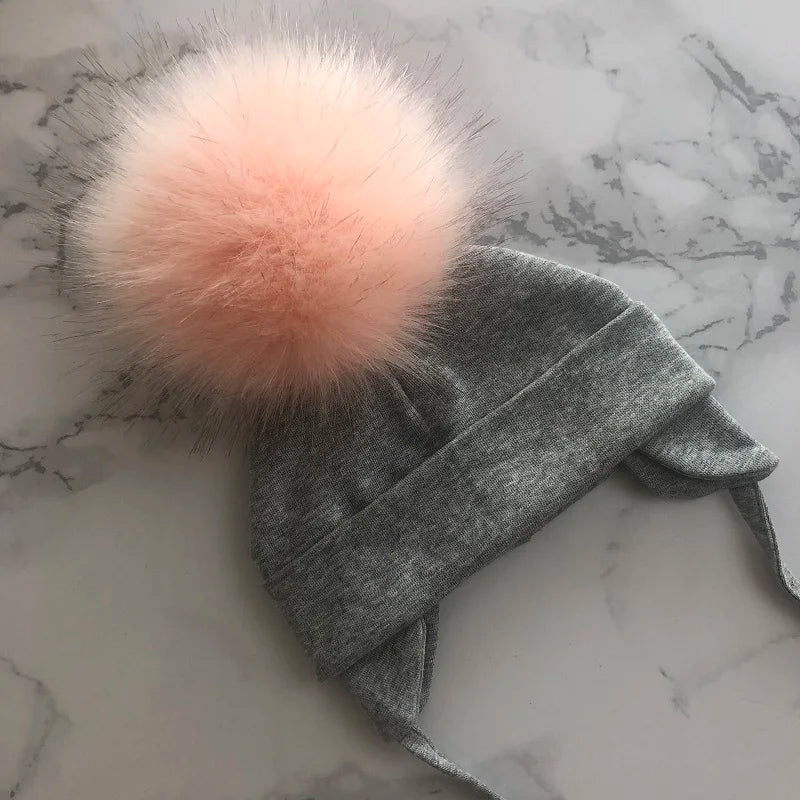 Autumn Winter Boy Girl Faux Fur Pompom Cotton Earmuffs Caps For Newborn Toddler Baby Hats Beaine Zara Kids Children Bonnet