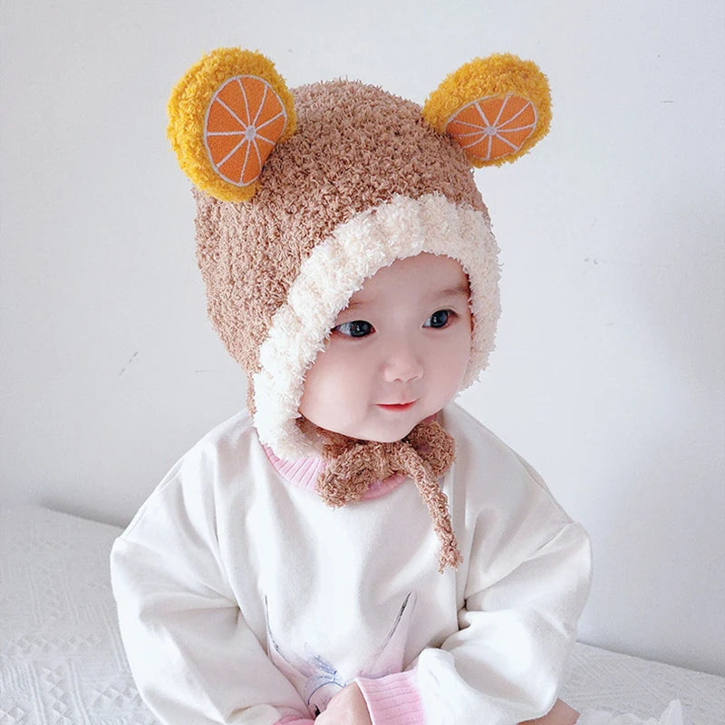 Cute Fruit Ear Baby Hat Winter Warm Plush Ear Protection Cap for Kids Boy Girl Cartoon Children Beanies Caps Bonnet