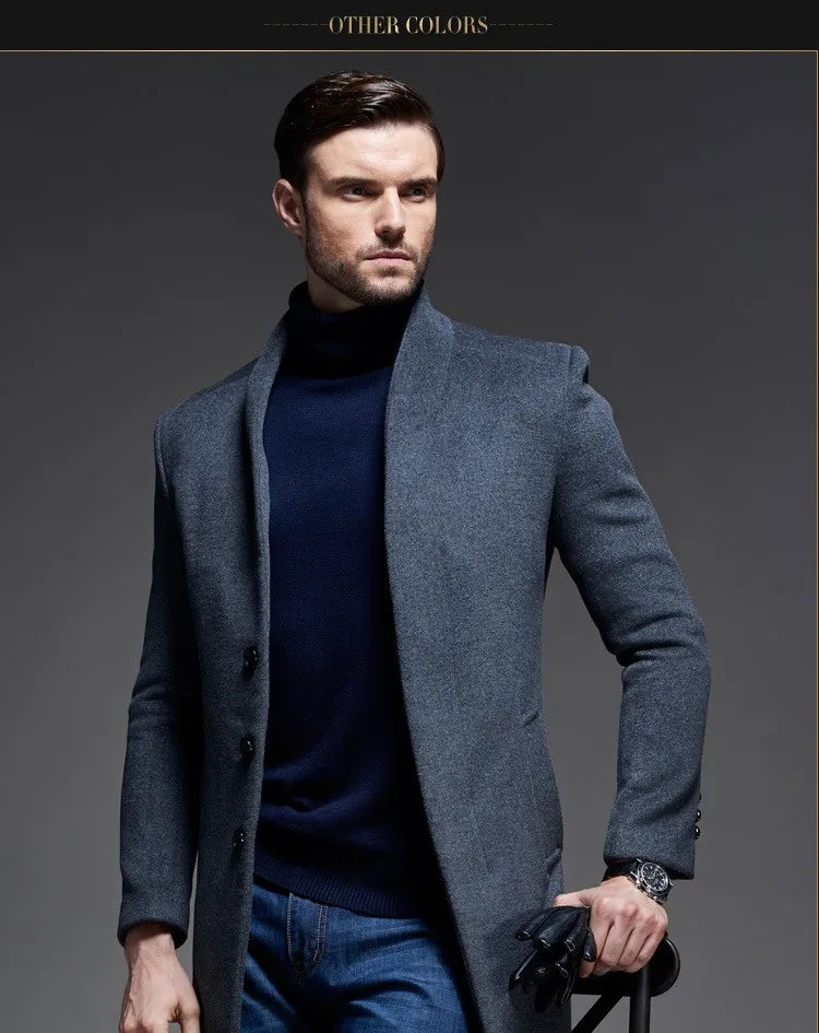 Winter Wool Coat Men Slim Fit Jacket Mens Fashion Outerwear Warm Male Casual Jackets Overcoat Woolen Pea Coat Plus Size XXXL