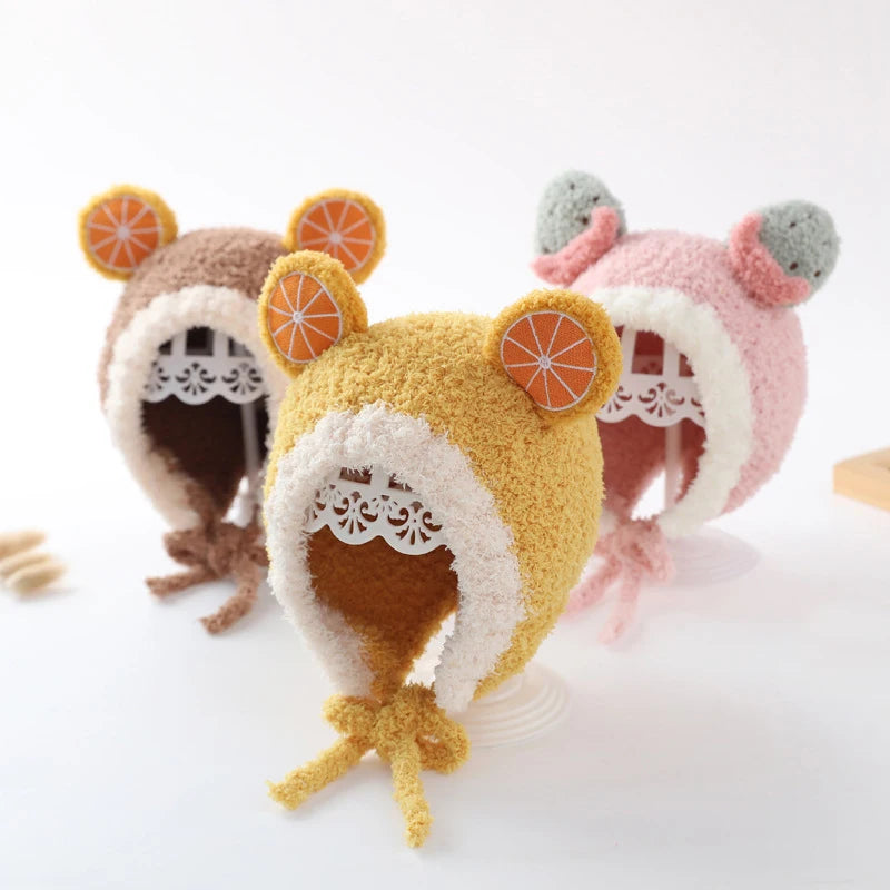 Cute Fruit Ear Baby Hat Winter Warm Plush Ear Protection Cap for Kids Boy Girl Cartoon Children Beanies Caps Bonnet