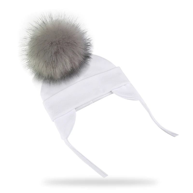 Autumn Winter Boy Girl Faux Fur Pompom Cotton Earmuffs Caps For Newborn Toddler Baby Hats Beaine Zara Kids Children Bonnet