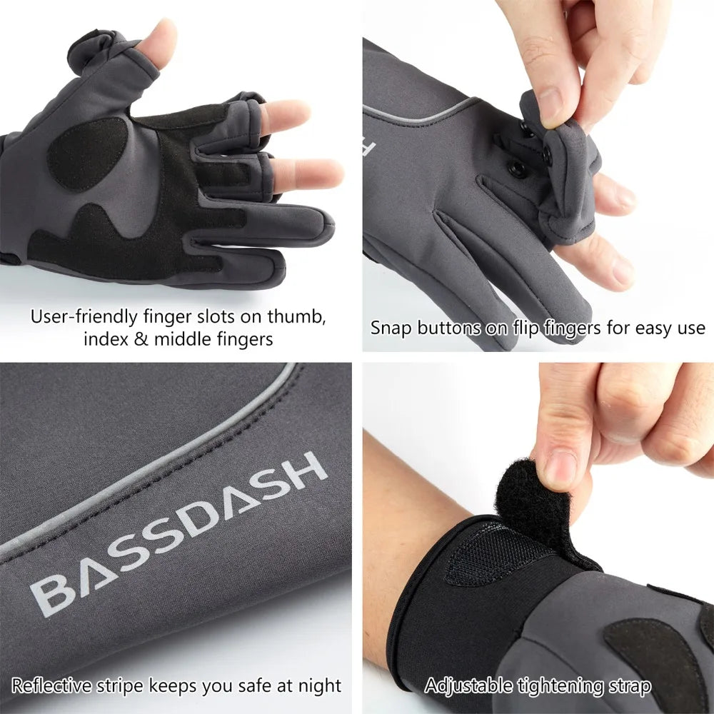 Bassdash WintePro Insulated Fishing Gloves Water Repellent with Fleece Lining Cold Weather Winter Gloves for Men Women