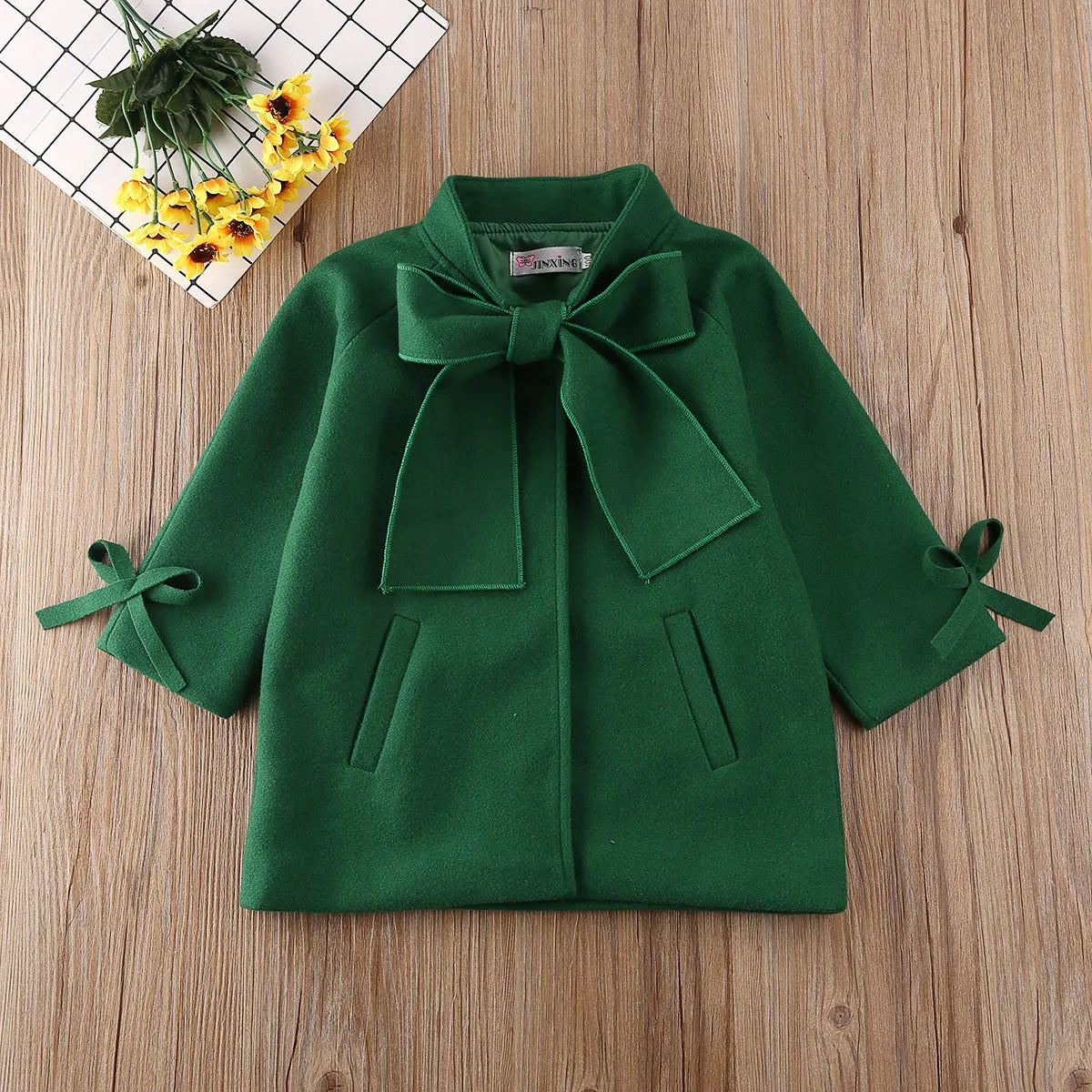 Cute Toddler Kids Baby Girls Overcoat Woolen Bowknot Single Breasted Coat For Girl Outerwear Winter Warm Clothes Snowsuit 2-8Yrs