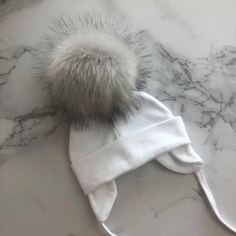 Autumn Winter Boy Girl Faux Fur Pompom Cotton Earmuffs Caps For Newborn Toddler Baby Hats Beaine Zara Kids Children Bonnet