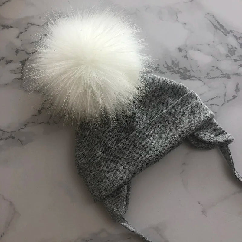 Autumn Winter Boy Girl Faux Fur Pompom Cotton Earmuffs Caps For Newborn Toddler Baby Hats Beaine Zara Kids Children Bonnet