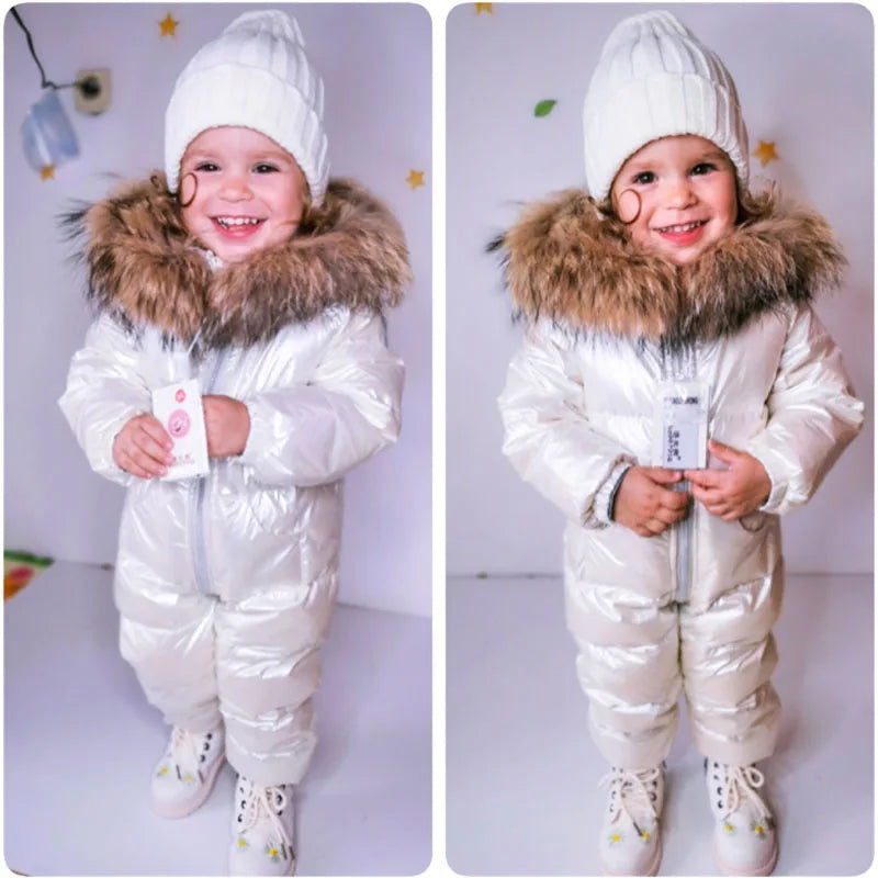 Winter Jumpsuit Overalls for Girls Children Thick Ski Suit Boys Duck Down Jacket Toddler Baby Snowsuits Outerwear Warm Coat 0-3Y