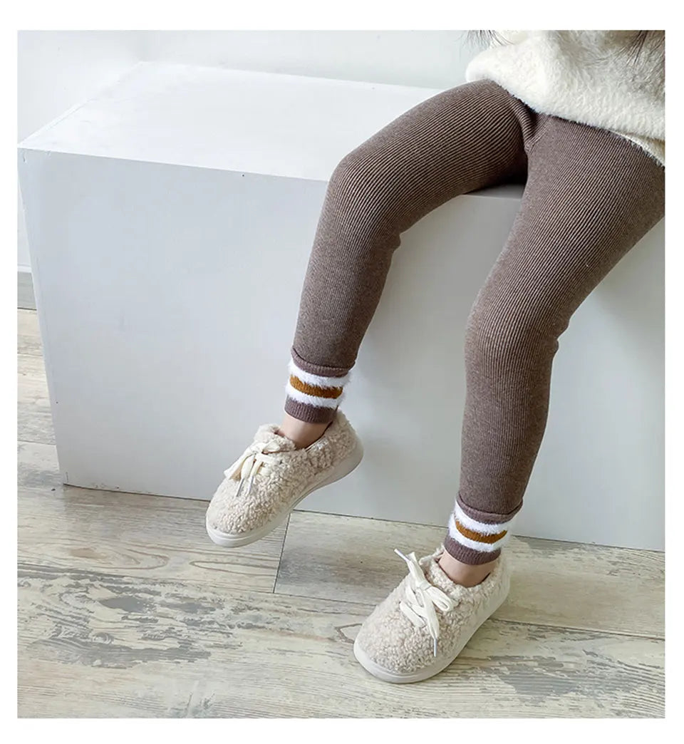 Toddler Girls Winter Thermal Leggings Autumn Children Velvet Thick Pants Kids Warm Cute Princess Stripe Tights Baby Accessories