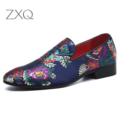 Hot Sale Embroidered Loafers Men Smoking Slippers Male Wedding and Party Dress Shoes Size 38-48 Free Shipping