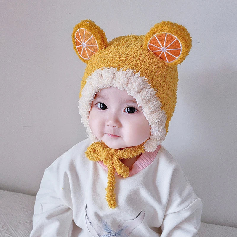 Cute Fruit Ear Baby Hat Winter Warm Plush Ear Protection Cap for Kids Boy Girl Cartoon Children Beanies Caps Bonnet