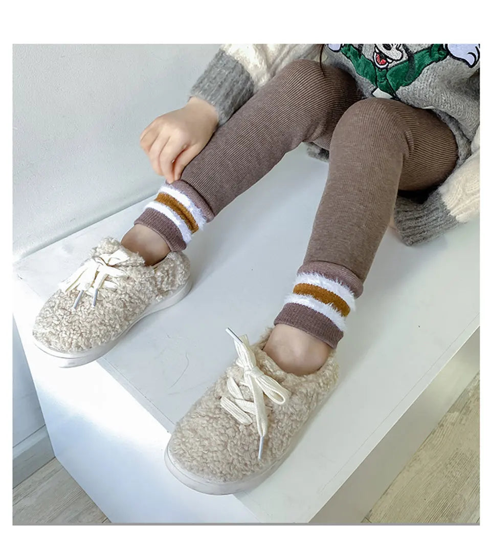 Toddler Girls Winter Thermal Leggings Autumn Children Velvet Thick Pants Kids Warm Cute Princess Stripe Tights Baby Accessories