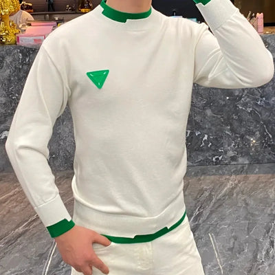 Autumn Winter Casual Men's Sweater Long Sleeve Slim Knitted Pullovers Fashion Contrast Crew Neck Knitted Pullover Men Clothing