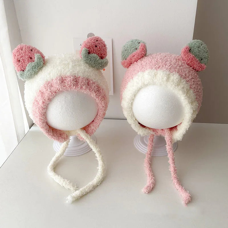 Cute Fruit Ear Baby Hat Winter Warm Plush Ear Protection Cap for Kids Boy Girl Cartoon Children Beanies Caps Bonnet