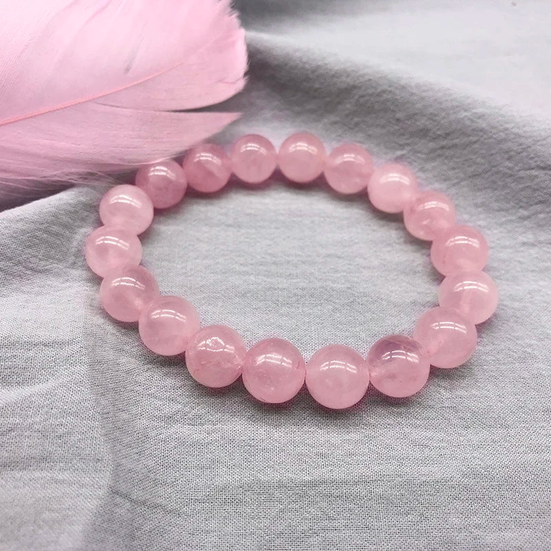 Wholesale Pink Rose Powder crystal Quartz Natural Stone Streche Bracelet Elastic Cord Pulserase Jewelry Beads Lovers woman Gift