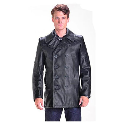 Read Description! Asian Size Genuine Men's Classic Winter Cowhide Leather Wind Pea Coat