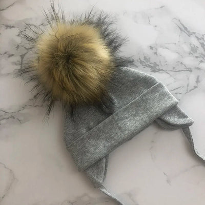 Autumn Winter Boy Girl Faux Fur Pompom Cotton Earmuffs Caps For Newborn Toddler Baby Hats Beaine Zara Kids Children Bonnet