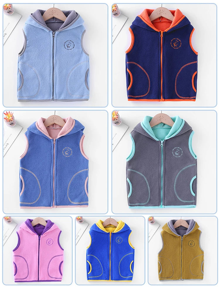 New Autumn Winter Children Tops Clothes Jackets 2-11T Candy Colors Toddler Waistcoats for Boys Girls Casual Kids Hooded Vest