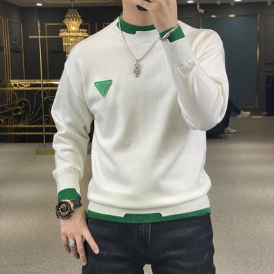 Autumn Winter Casual Men's Sweater Long Sleeve Slim Knitted Pullovers Fashion Contrast Crew Neck Knitted Pullover Men Clothing