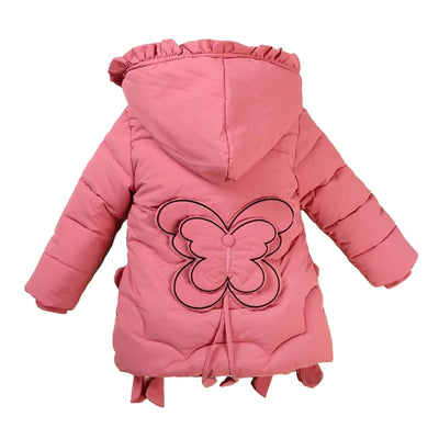 3-12Y toddler Girls Long Jacket Outwear Children Cotton-padded Jacket Girl Winter down Clothes Warm Coat Fur Hooed Snowsuit Kids