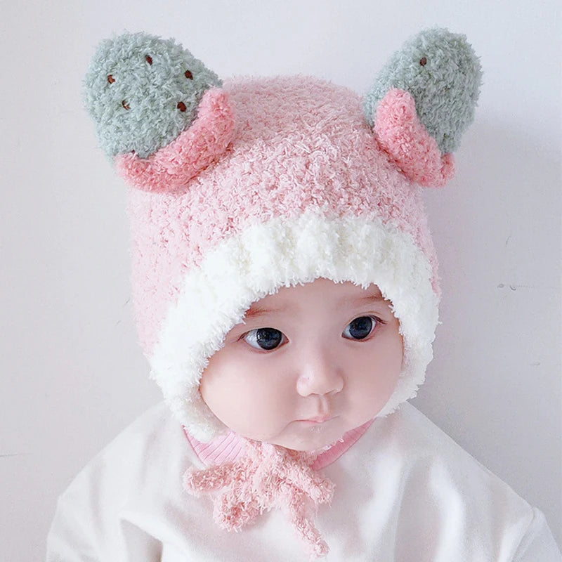 Cute Fruit Ear Baby Hat Winter Warm Plush Ear Protection Cap for Kids Boy Girl Cartoon Children Beanies Caps Bonnet