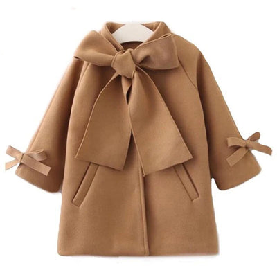 Cute Toddler Kids Baby Girls Overcoat Woolen Bowknot Single Breasted Coat For Girl Outerwear Winter Warm Clothes Snowsuit 2-8Yrs