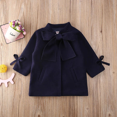 Cute Toddler Kids Baby Girls Overcoat Woolen Bowknot Single Breasted Coat For Girl Outerwear Winter Warm Clothes Snowsuit 2-8Yrs