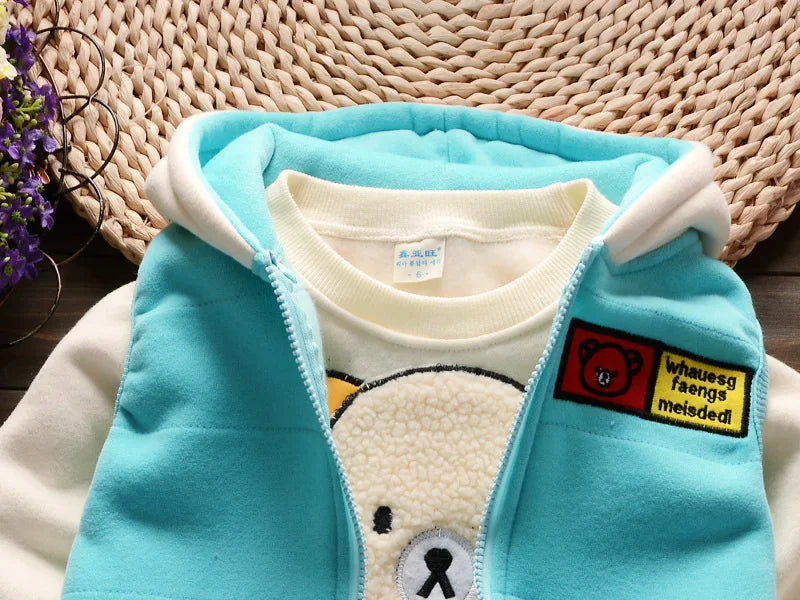 Baby Boys And Girls Clothing Set Tricken Fleece Children Hooded Outerwear Tops Pants 3PCS Outfits Kids Toddler Warm Costume Suit