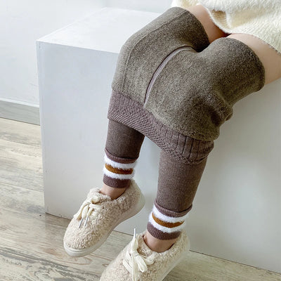 Toddler Girls Winter Thermal Leggings Autumn Children Velvet Thick Pants Kids Warm Cute Princess Stripe Tights Baby Accessories