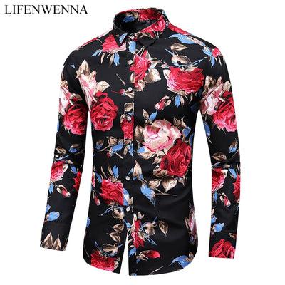 Hot Sale New Fashion Flower Printed Men's Shirt Casual Plus Size Long Sleeve Shirts Male Slim Fit Mens Office Shirt 7XL