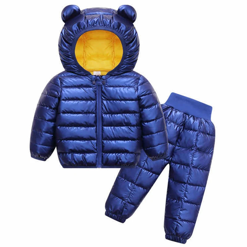 Toddler Winter Baby Girls Boys Clothing Sets Warm Faux Down Jacket Clothes Sets Children Kids Snowsuit Coats Vest Pants Overalls