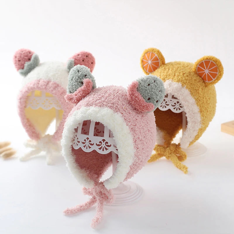 Cute Fruit Ear Baby Hat Winter Warm Plush Ear Protection Cap for Kids Boy Girl Cartoon Children Beanies Caps Bonnet